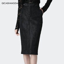 Vintage preto bordado jacquard feminino lápis saia de cintura alta longo feminino saia outono plus size senhoras escritório outwear saias 2024 - compre barato