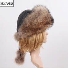 Winter Lady Outdoor 100% Genuine Raccoon Fur Hat Natural Warm Real Fur Cap Russia Women Quality Real Raccoon Fur Bomber Hats 2024 - buy cheap