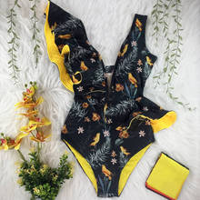 Bañador de una pieza con volantes para mujer, traje de baño Sexy con un hombro, estampado de hojas, ropa de playa, Monokini, novedad del 2021 2024 - compra barato
