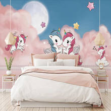 Milofi personalizado grande papel de parede mural moderno e minimalista pintados à mão rosa unicórnio crianças quarto fundo decoração pintura 2024 - compre barato