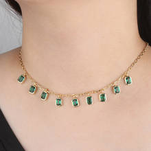 Funmode Green Cubic Zirconia Geometric Chain Necklace For Women Gifts Gold Color Chain Wholesale FN12 2024 - buy cheap