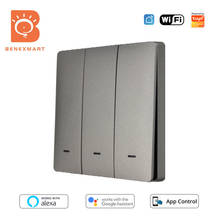 Benexmart-Interruptor de luz de pared con WiFi, dispositivo con 1, 2, 3 Entradas, Neutral, pulsador, Control por voz, Alexa, Google Home, color gris, 110, 240V 2024 - compra barato