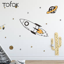 Tofok rocket planetário adesivo de parede diy, decoração em pvc ecológico, para quarto de crianças, berçário, mural, decalques, móveis 2024 - compre barato