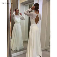 E JUE SHUNG White Chiffon Simple Boho  Wedding Dresses Long Sleeves Backless Beach Bride Dresses Wedding  Bridal Gowns 2024 - buy cheap