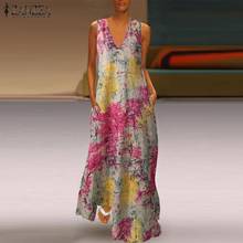 2020 Summer Bohemian Dress ZANZEA Vintage Printed Beach Sundress Women V Neck Sleeveless Party Maxi Long Vestido Female Kaftan 2024 - buy cheap