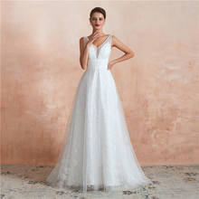 Женское свадебное платье It's yiiya, белое кружевное платье с V-образным вырезом, без рукавов, открытой спиной и шлейфом на лето 2020 2024 - купить недорого