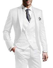 Três peças ternos masculinos entalhado lable branco groomsuit blazer um botão formal ternos de negócios smoking (blazer + colete + calça) 2024 - compre barato