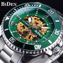 BIDEN Green Skeleton Dial Diamond Design Automatic Watch Waterproof Stainless Steel Luminous Hand Men Business Mechanical Watch 2024 - buy cheap