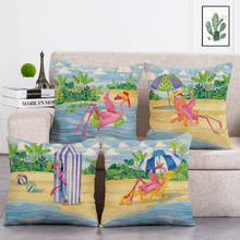 Capa de almofada decorativa de linho flamingo para sofá., fronha de 45*45 almofadas para casa com impressão. t112. 2024 - compre barato