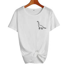 Милая футболка с принтом динозавра и карманом, футболка с графическим рисунком, футболка с изображением животных, бронтозавра, Harajuku, женская футболка, топы Tumblr 2024 - купить недорого