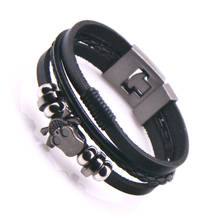 Pulseira de couro masculina de alta qualidade, bracelete de esqueleto com tecido à mão, joia preta, 2020 2024 - compre barato