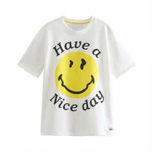 2021 spring and summer New loose printed cotton round neck smiley face short sleeve t-shirt shirt for women 2024 - buy cheap