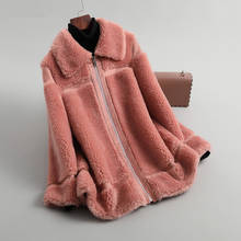 2020 Sheep Shearling Real Fur Coat Winter Jacket Women 300% Wool Coat Female Long Pink Jackets Korean Outwear MY4399 2024 - buy cheap