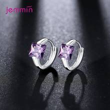 Shiny Red Pink Purple Blue Clear Crystal Cubic Zirconia Hoop Earring For Women 925 Sterling Silver Boutique Jewelry Mujer Bijoux 2024 - buy cheap