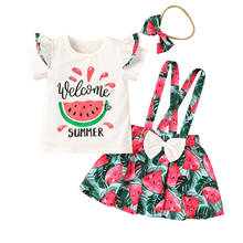Citgeett Summer Kids Baby Girls Suit Set Watermelon Print Short Sleeve Tops+ Suspender Skirt+ Headband Set 2024 - buy cheap