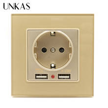 UNKAS-puerto de carga USB Dual 2.1A, adaptador/cargador de pared, toma de corriente de la UE, PC, oro, nuevo Panel de cristal de lujo 2024 - compra barato