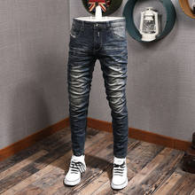 Italian Style Fashion Men Jeans High Quality Elastic Slim Fit Vintage Designer Denim Pants Retro Wash Black Blue Casual Trousers 2024 - buy cheap