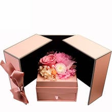 Flores secas rosa caixa de flores artificiais caixa de jóias presente para a mãe natal dia dos namorados decoração da sala interior casa 2024 - compre barato