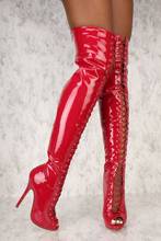 Moraima Snc Red Patent leather Over the Knee High Heel Shoes Woman Sexy Open Toe Lace-up Gladiator Boots Thigh High Boots 2024 - buy cheap