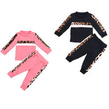 Pudcoco Kids Baby Girl Fall Clothes Leopard Stripes Long Sleeve T-Shirt + Leopard Pants Patchwork 2Pcs Outfits Set 2024 - buy cheap