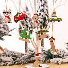 Pingentes de madeira para carro de natal, 2 peças, árvore de natal, enfeites diy, artesanato de madeira, presente para crianças, decoração de ano novo 2024 - compre barato