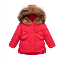Iyeal parcas de inverno crianças, jaqueta para meninas, casaco quente com capuz de pele verdadeira para bebês e meninas, roupa externa 2024 - compre barato