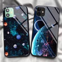 Funda de teléfono con sistema Solar Saturn, carcasa de cristal templado con cielo estrellado para iPhone 11 Pro, XR, XS MAX, 8, X, 7, 6S, 6 Plus, SE 2020, 12 Pro Max Mini 2024 - compra barato