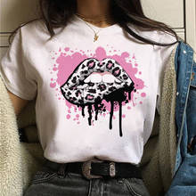 Camiseta com estampa de leopardo rosa, t-shirt da moda para mulheres, branca, de manga curta, tops harajuku para mulheres 2024 - compre barato