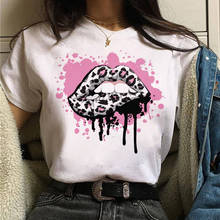 Pink Leopard Print T Shirt Lips Tshirt Fashion Women T-shirt Ladies White Tee Shirt Short Sleeve T-shirt Female Harajuku Tops 2024 - buy cheap