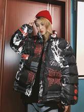2019 winter trend hip hop animation printed  coats for men and women loose oversize thickened medium long cotton coat parkas 2024 - buy cheap
