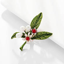 Broches femininos pequenos em liga metálica, folhas verdes e flores brancas, joias estilosas para meninas, acessórios corsage 2024 - compre barato