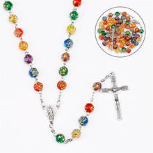 Collar religioso con colgante de cruz de Jesús, cuentas de plástico de rosas de colores mezclados, nuevo estilo de moda 2024 - compra barato