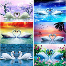 Pintura de cisne com diamantes para bricolagem, pinturas em mosaico, strass, broca redonda, bordado, animal, kit de ponto cruz, decoração para casa 2024 - compre barato