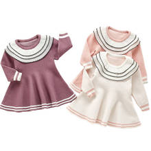 Вязаное платье-свитер для маленьких девочек, осень 2021, платье принцессы, элегантные теплые платья для малышей, Одежда для младенцев с оборками 2024 - купить недорого