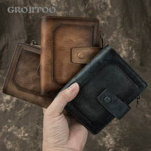 GROJITOO Handmade artistic vertical cowhide wallet men's short large capacity soft leather wallet simple buckle wallet 2024 - buy cheap