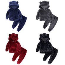Детский осенне-зимний комплект, бархатное шерстяное пальто с капюшоном + штаны, комплект одежды для маленьких мальчиков, детская одежда, наряды для маленьких девочек 2024 - купить недорого