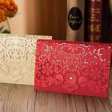 50pcs/lot Gold Red Laser Cut Luxury Elegant Marriage Invitations Card Floral Personalized or Blank Wedding Favors Party Supplies 2024 - buy cheap
