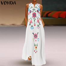 2020 VONDA Bohemian Dress Sexy V Neck Sleeveless Print Long Dress Casual Party Robe Femme Plus Size S-5XL Beach Vestidos Robe 2024 - buy cheap