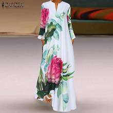 Zanzea-vestido longo floral feminino, estilo boêmio, manga longa, casual, festa, feriado, roupa de verão, 2021 2024 - compre barato