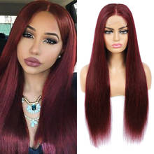 IJOY-pelucas de cabello humano con cierre de encaje para mujeres negras, pelo largo recto brasileño, color 99J, rojo granate, 4x4, no Remy 2024 - compra barato