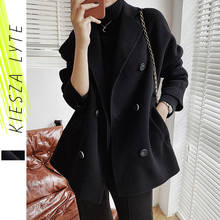 Vintage Wool Coats Women Suit Jacket 2020 Autumn Winter Black Thick Pocket Blazer Korean Style WarmWoollen Blazer Outerwear 2024 - buy cheap