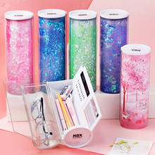 Creative Quicksand Translucent Multifunction Cylindrical Pencil Box Case School Stationery Pen Holder Pink Blue Calculator 2024 - buy cheap