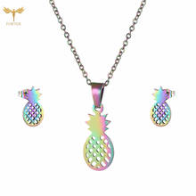 Colorful Stainless Steel Pineapple Pendant Necklace Earring Set Women's Jewelry Fashion Aesthetic Accessories Anniversary Gift 2024 - buy cheap