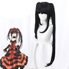 Anime DATE A LIVE Tokisaki Kurumi-Peluca de cabello sintético, resistente al calor, color negro, para Cosplay, con gorro de peluca gratis 2024 - compra barato