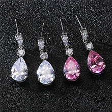 HUAMI Simple Pink Water Dangle Drop Earrings for Women White Zircon Long Jewelry Accessories Wedding Earrings Pendientes Mujer 2024 - buy cheap