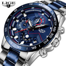 LIGE, новая мода, мужские наручные часы с нержавеющей сталью, лучший бренд, роскошные спортивные кварцевые часы с хронографом, мужские часы 2024 - купить недорого