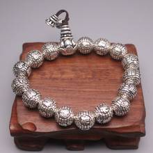 S925 Sterling Silver Bracelet Women Men Luck Bless Fu Round Beads Link Bracelet 12mmW 72-75g 7inches 2024 - buy cheap