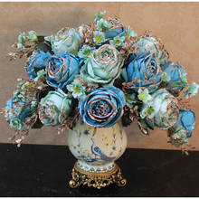 Европейский Керамика ваза + имитация цветов для дома гостиной настольный предметы интерьера магазина Office Шелковый цветок статуэтки, украшения 2024 - купить недорого