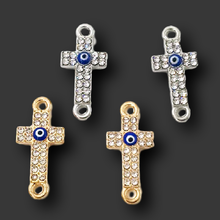 8pcs Handmade Rhinestone Cross Blue Eye Connectors Pendants DIY Charms For Jewelry Crafts Woman Bracelet Making 25*11mm P388 2024 - buy cheap