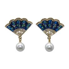 Ydgy light luxury vintage enamel glaze elegant Earrings fan-shaped pearl classical art style female accessories Earrings 2024 - buy cheap